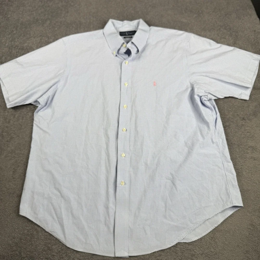 Ralph Lauren Shirt Men XL Blue Check Plaid Button Up Pink Pony Cotton Preppy